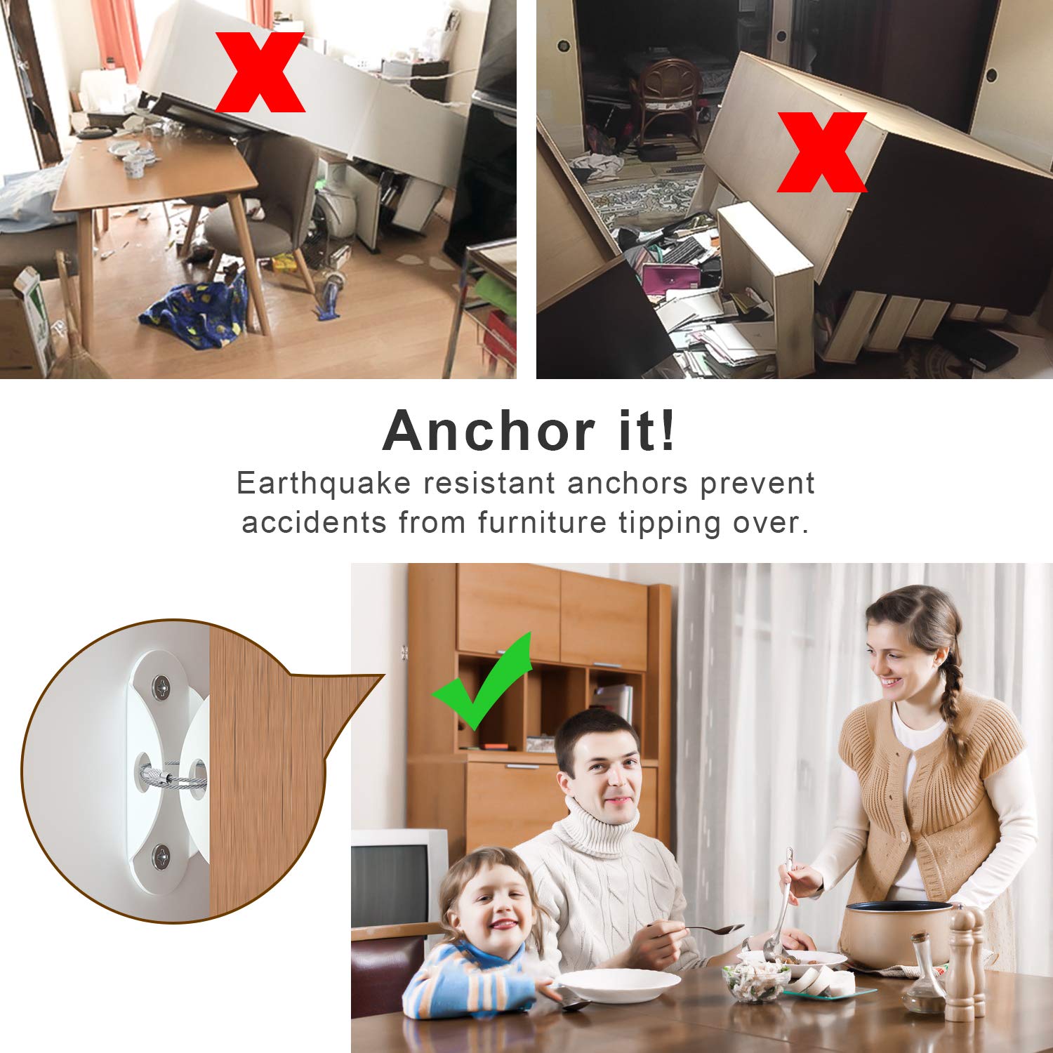 6 Set Furniture Wall Anchors A - Earthquake Anchor Strap avaliação e preço
